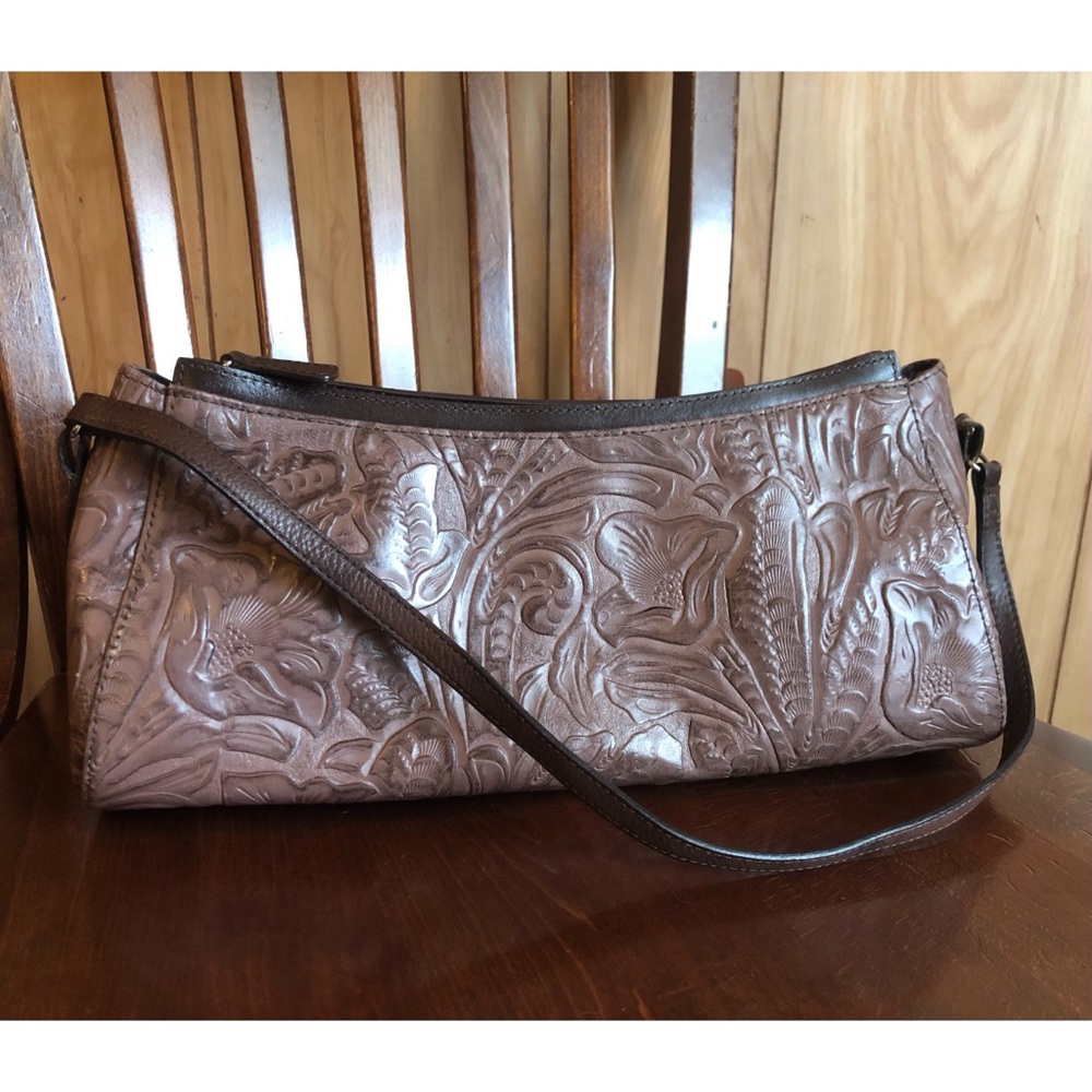 Tooled genuine leather Valerie Stevens embossed floral shoulder bag